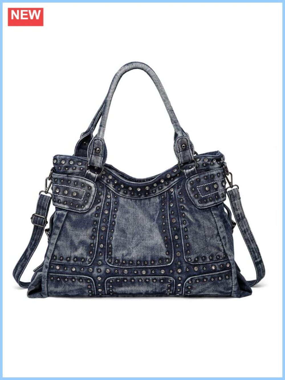 Retro Denim Hobo Bag Women Y2K Large Capacity Rivet Punk Crossbody Purse